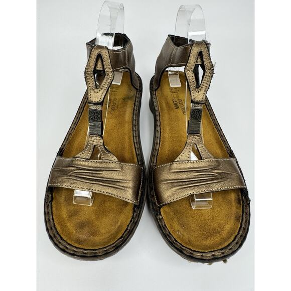 Naot Womens Sandals 40 Cymbal Strappy Brown Metallic Leather Hook & Loop Wedge - Picture 1 of 16